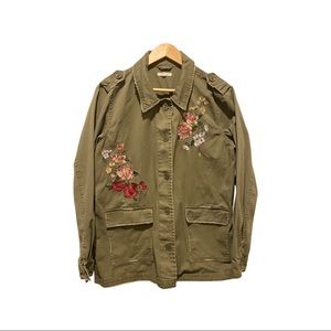 Womens XL Maurice’s Utility Jacket Army Green Embroidered
